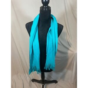 Unbranded Teal Fleece Fringe Scarf Solid Bright Blue Green Winter Wrap